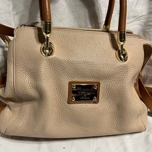 Elegant Valentina Italia leather satchel, light pink and brown.